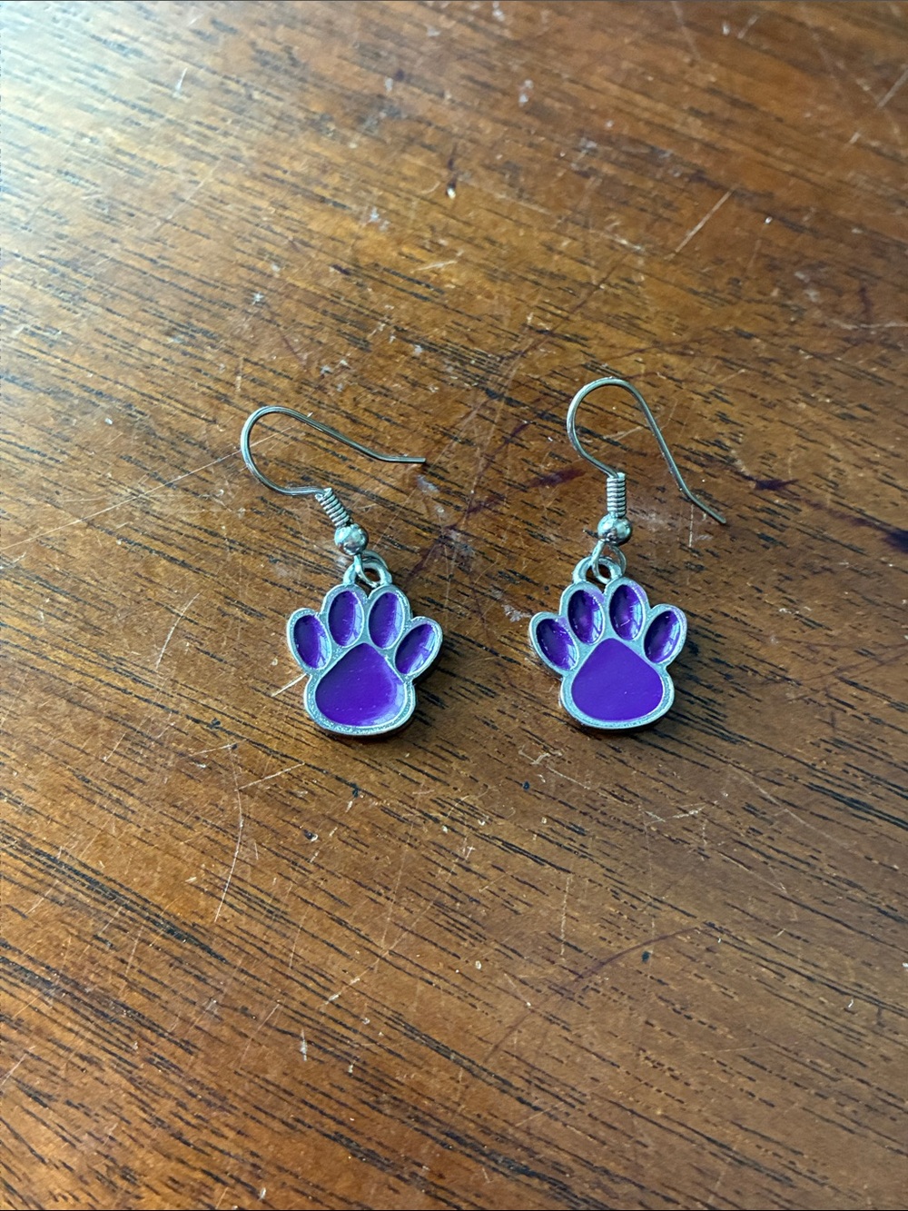 Purple Paw-Print Dangle Earrings